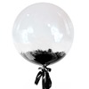 Шар-пузырь прозрачный, с черными перьями, 60 см
